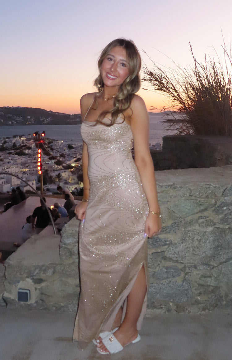 Manhattan Slip Formal Dress Gold — 9