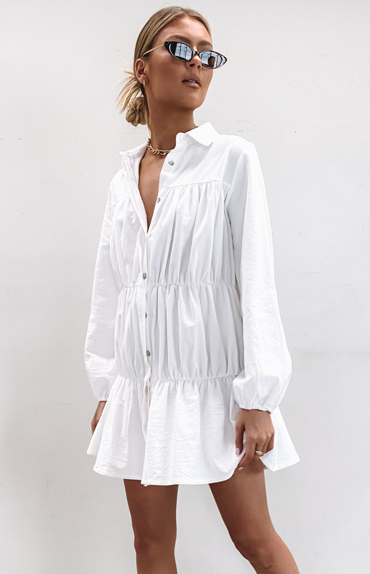 Theodossia Tiered Long Sleeve Dress White — 1