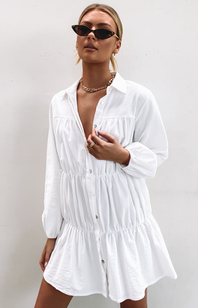 Theodossia Tiered Long Sleeve Dress White — 4