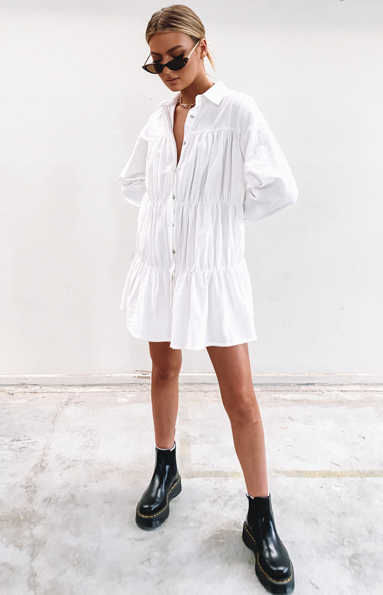 Theodossia Tiered Long Sleeve Dress White — 5