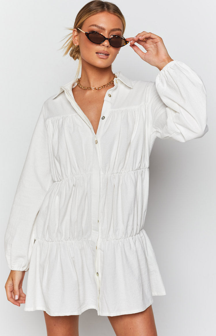 Theodossia Tiered Long Sleeve Dress White — 7