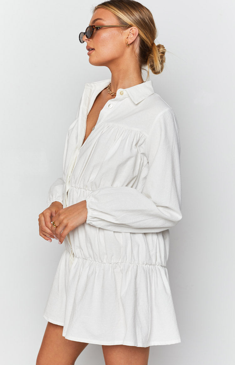 Theodossia Tiered Long Sleeve Dress White — 8