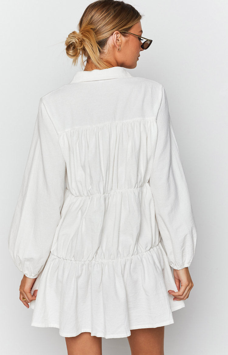 Theodossia Tiered Long Sleeve Dress White — 9