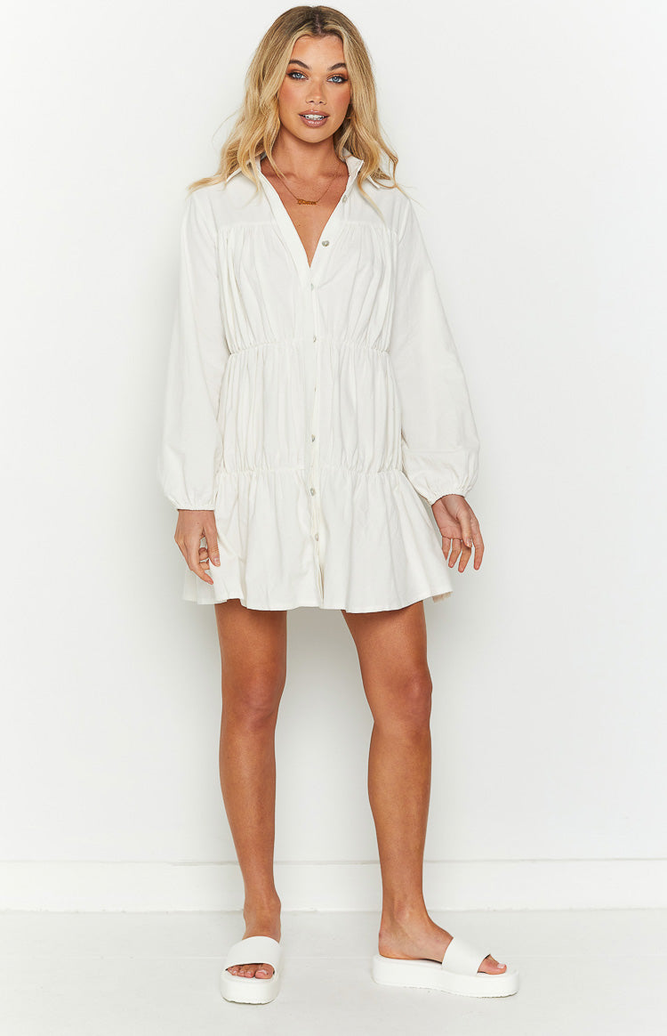 Theodossia Tiered Long Sleeve Dress White — 11