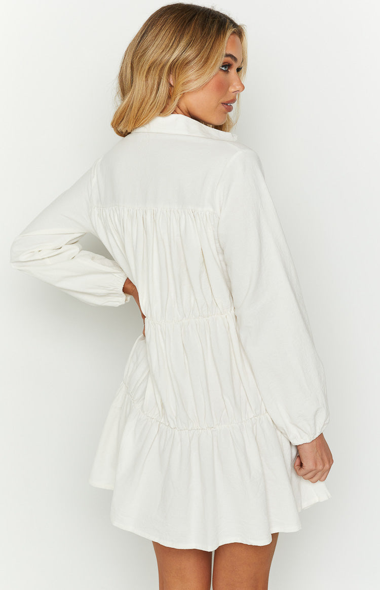 Theodossia Tiered Long Sleeve Dress White — 14