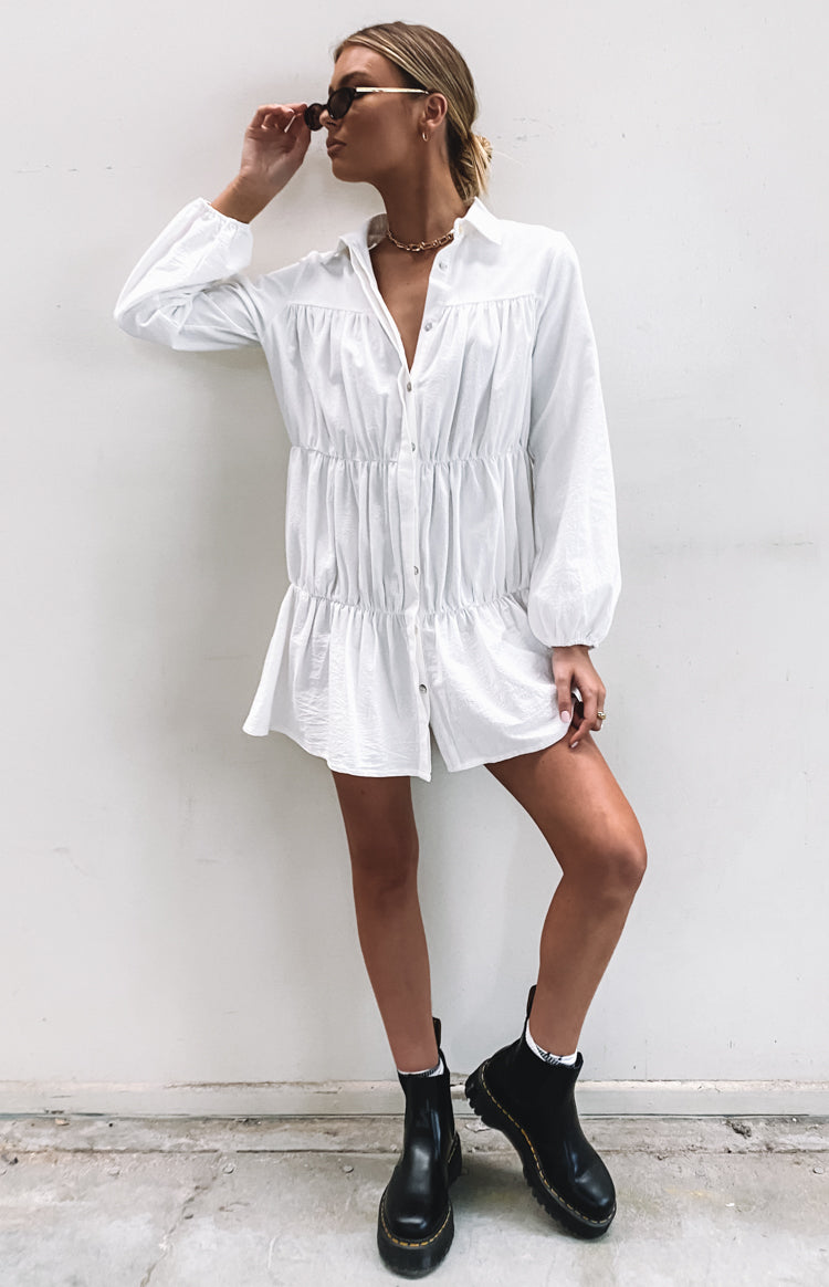 Theodossia Tiered Long Sleeve Dress White — 16