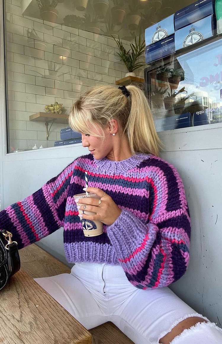 Belmont Stripe Sweater Purple — 5