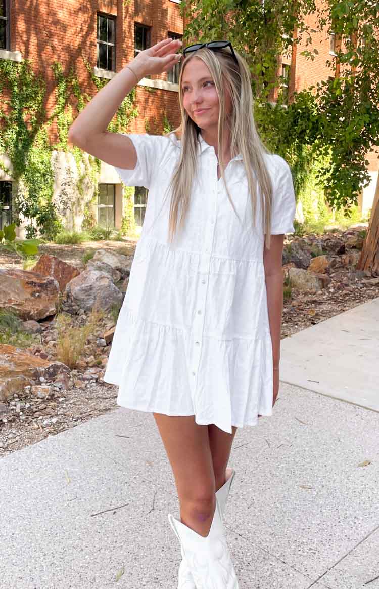 Frances White Linen Tiered Dress — 1