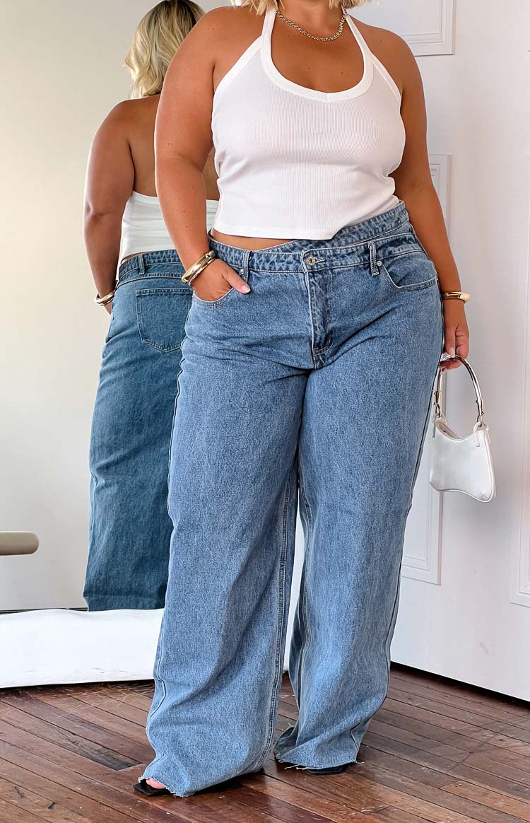 Kansis Blue Uneven Waist Jeans — 12