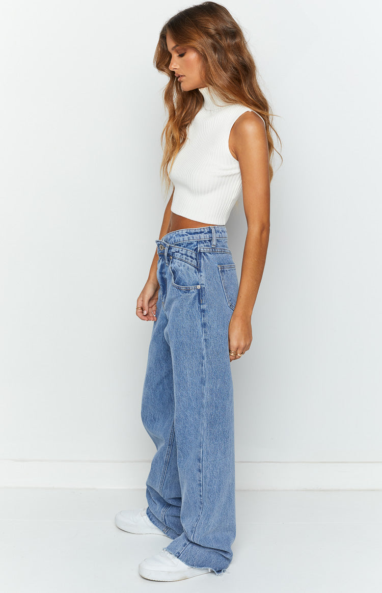 Kansis Blue Uneven Waist Jeans — 4