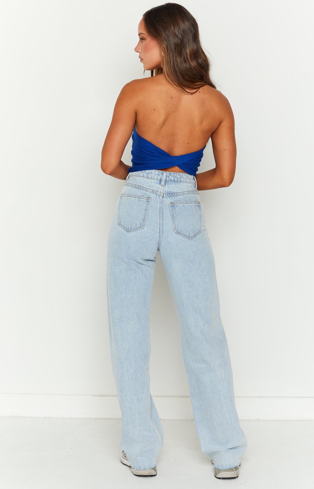 Kansis Light Blue Uneven Waist Jeans — 5