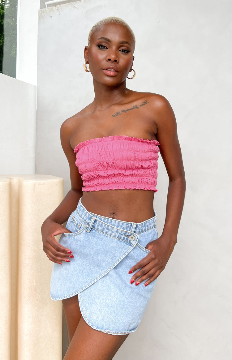 Alcmene Denim Asymmetrical Wrap Mini Skirt — 9