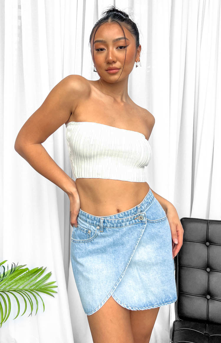 Alcmene Denim Asymmetrical Wrap Mini Skirt — 11