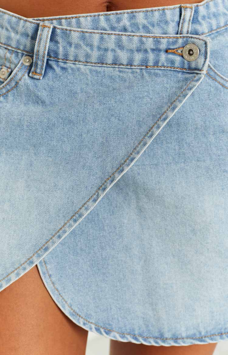 Alcmene Denim Asymmetrical Wrap Mini Skirt — 8