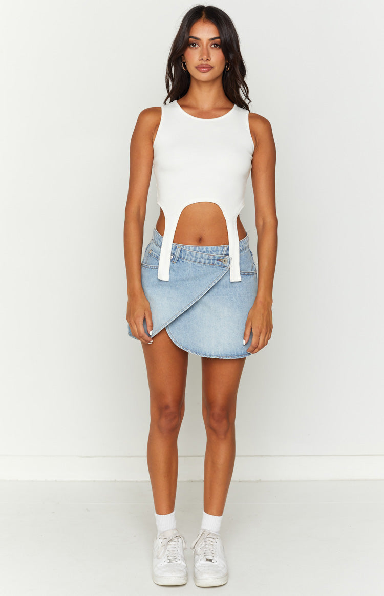 Alcmene Denim Asymmetrical Wrap Mini Skirt — 5