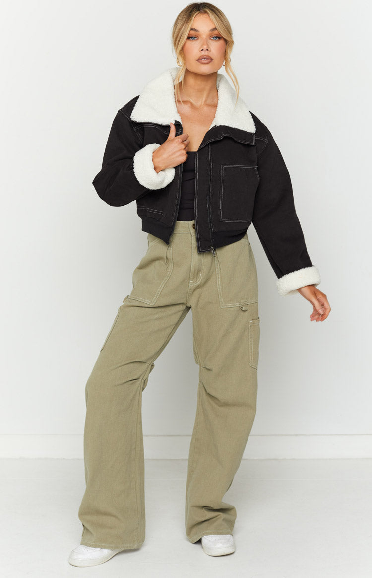 Indy Black Denim Sherpa Jacket — 1