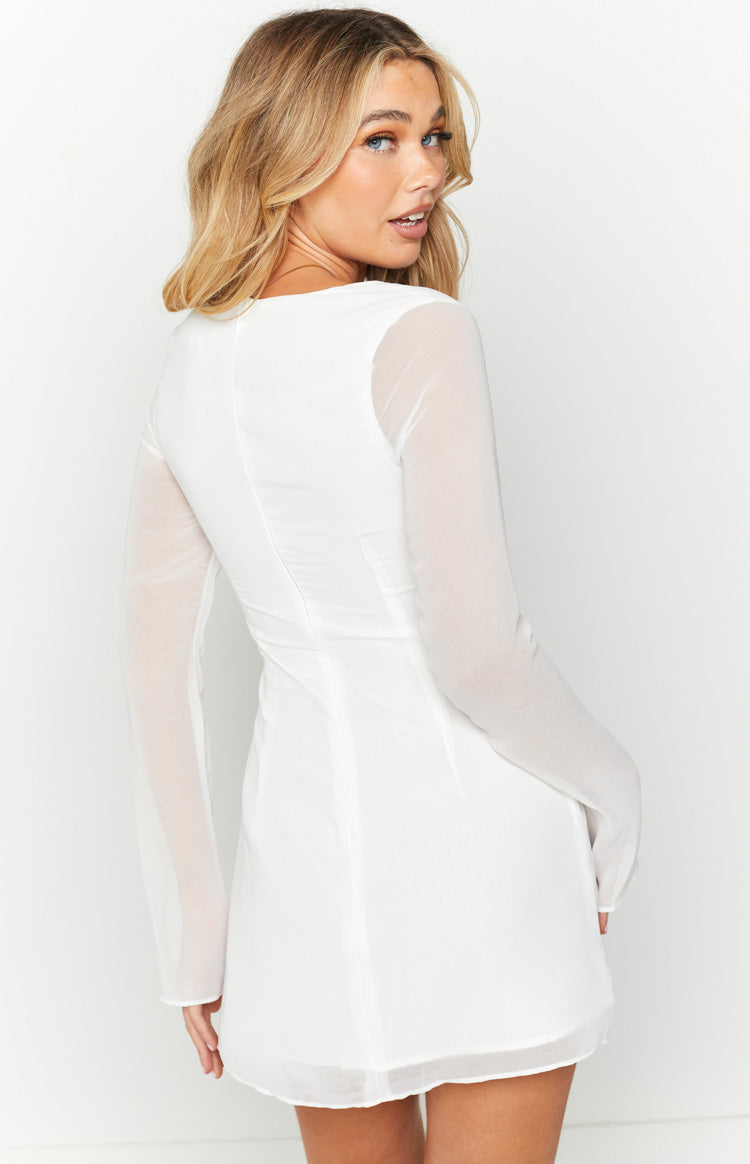 Lucy White Long Sleeve Mini Dress — 5