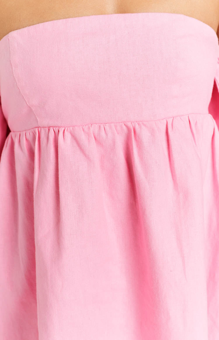 Koa Pink Off Shoulder Linen Mini Dress — 6