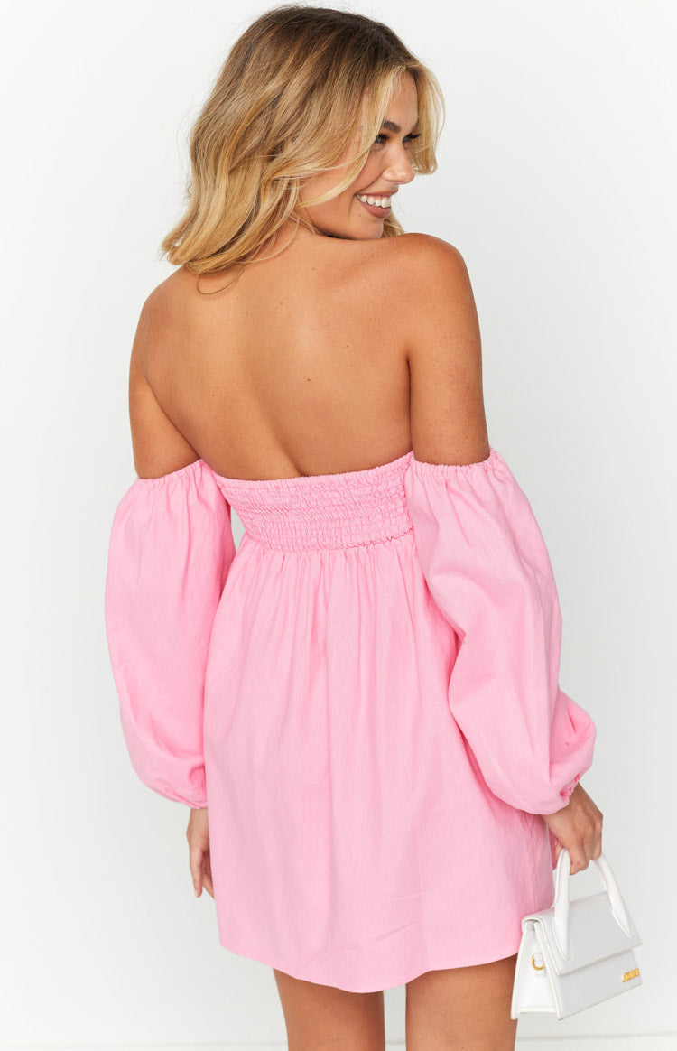 Koa Pink Off Shoulder Linen Mini Dress — 5