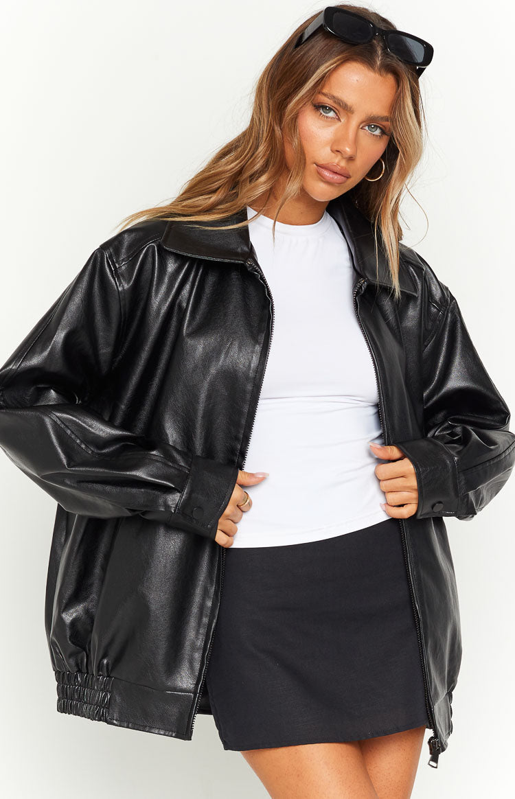 Abbi PU Black Bomber Jacket — 4