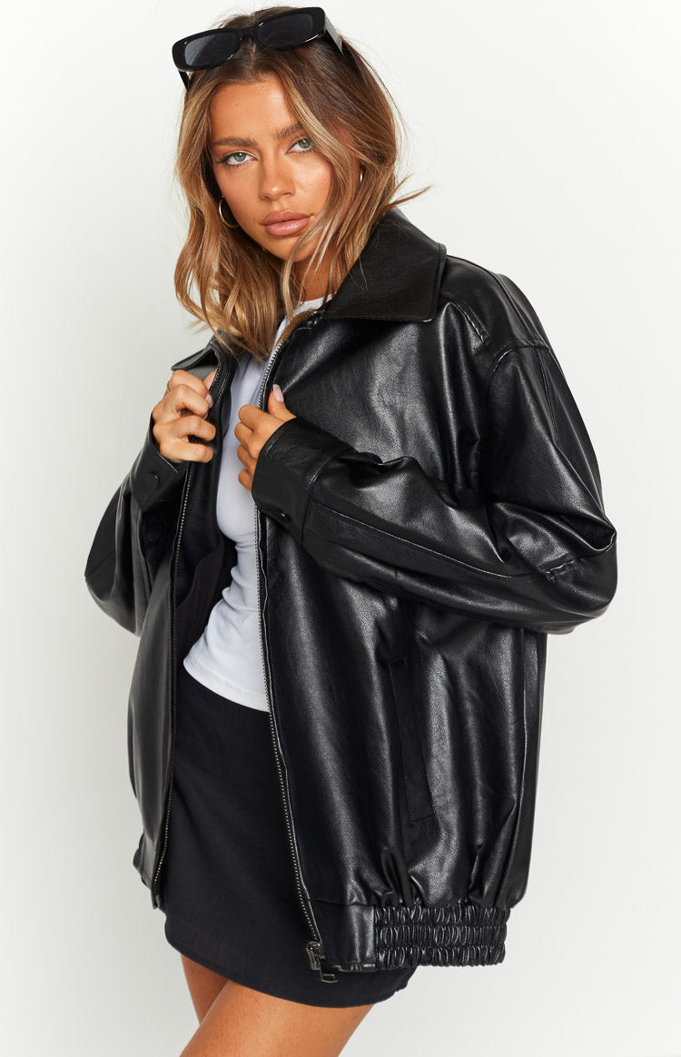Abbi PU Black Bomber Jacket — 6