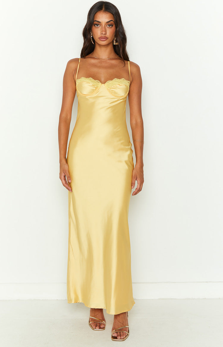 Mariana Yellow Lace Bust Midi Dress — 2