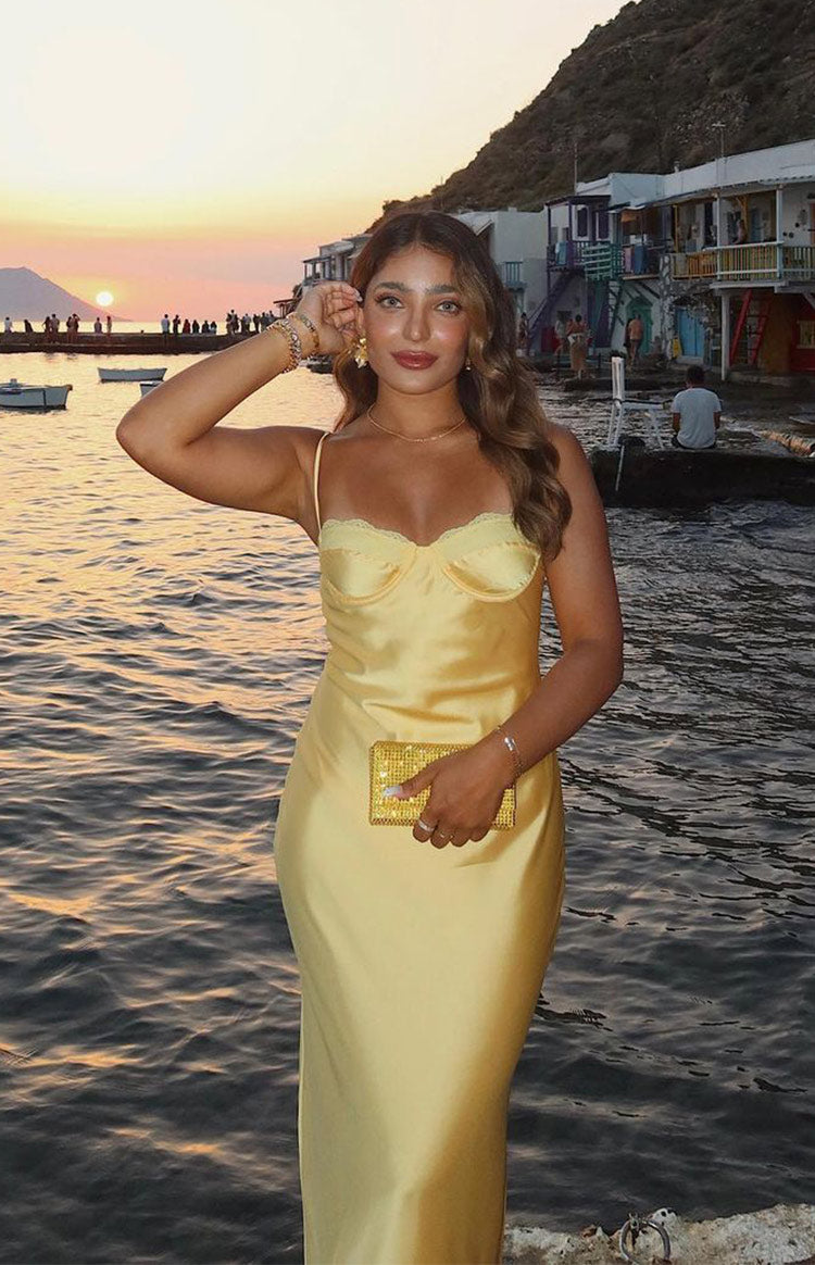 Mariana Yellow Lace Bust Midi Dress — 13