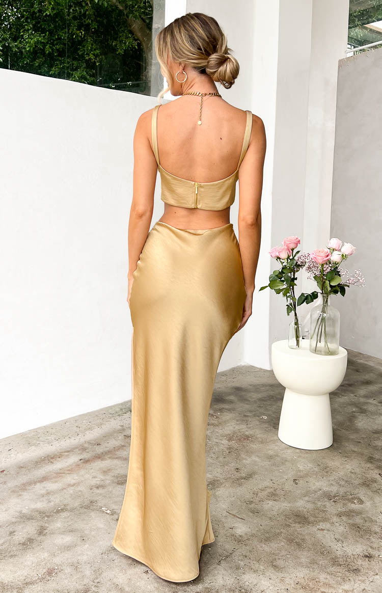 Sarah Champagne Corset Formal Maxi Dress — 7