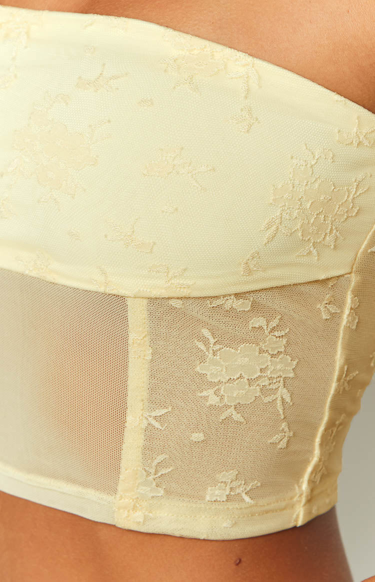 Stay Yellow Strapless Mesh Corset Top — 7
