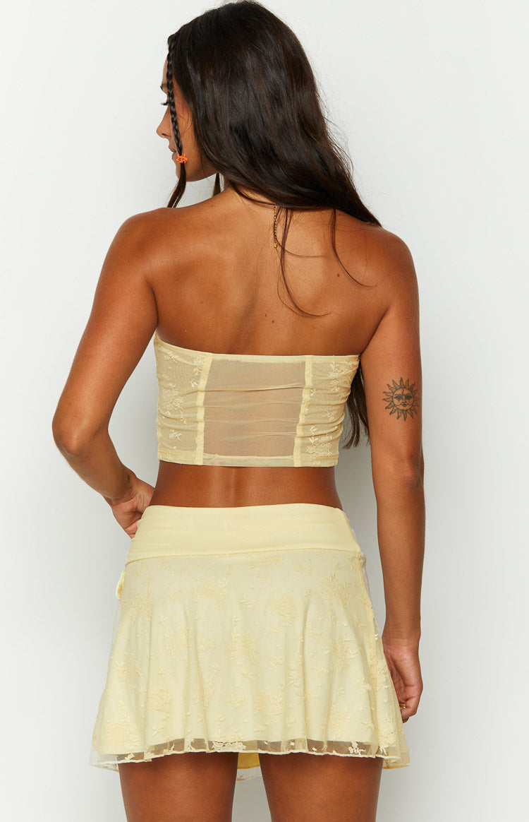 Stay Yellow Strapless Mesh Corset Top — 6