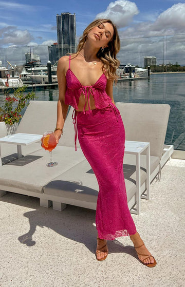 Alexia Fuschia Lace Tie Up Maxi Skirt — 1