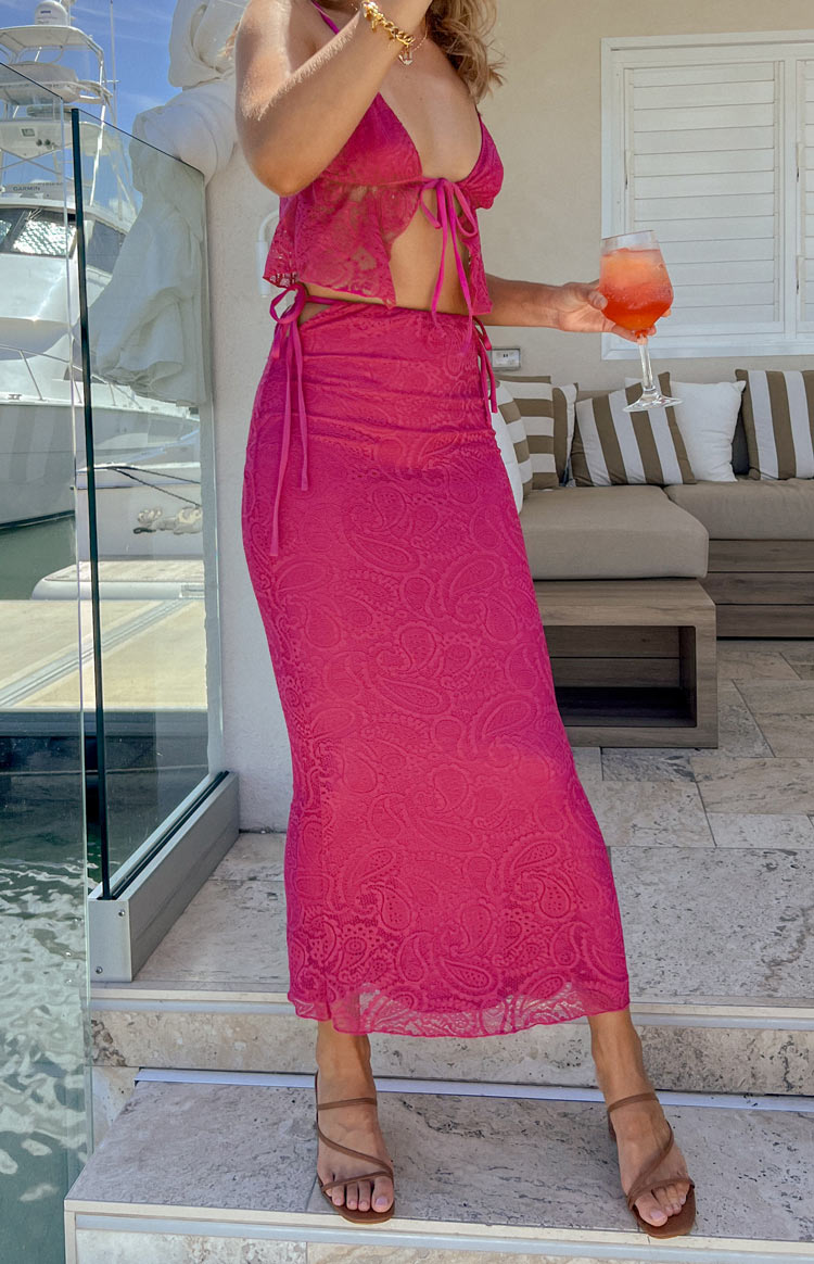 Alexia Fuschia Lace Tie Up Maxi Skirt — 7
