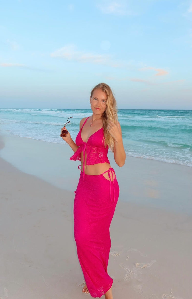 Alexia Fuschia Lace Tie Up Maxi Skirt — 8