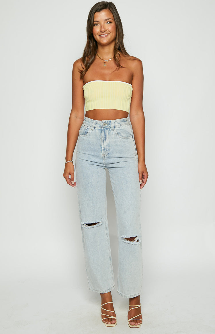 Pia Yellow Contrast Bind Knit Tube Top — 5