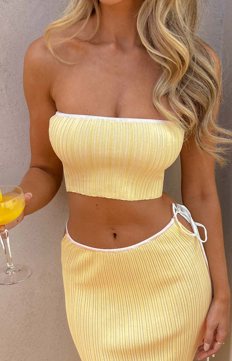 Pia Yellow Contrast Bind Knit Tube Top — 7