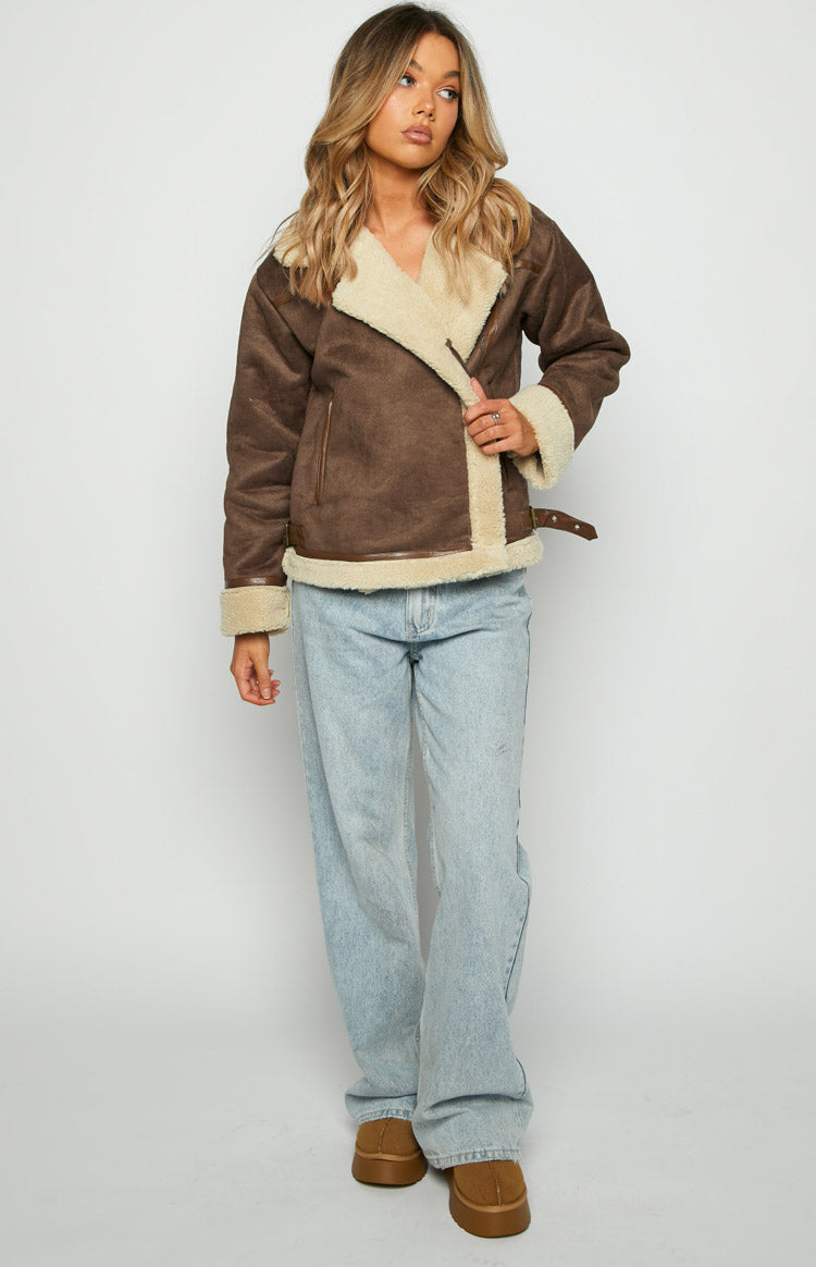 Aviator Brown Sherpa Jacket — 1