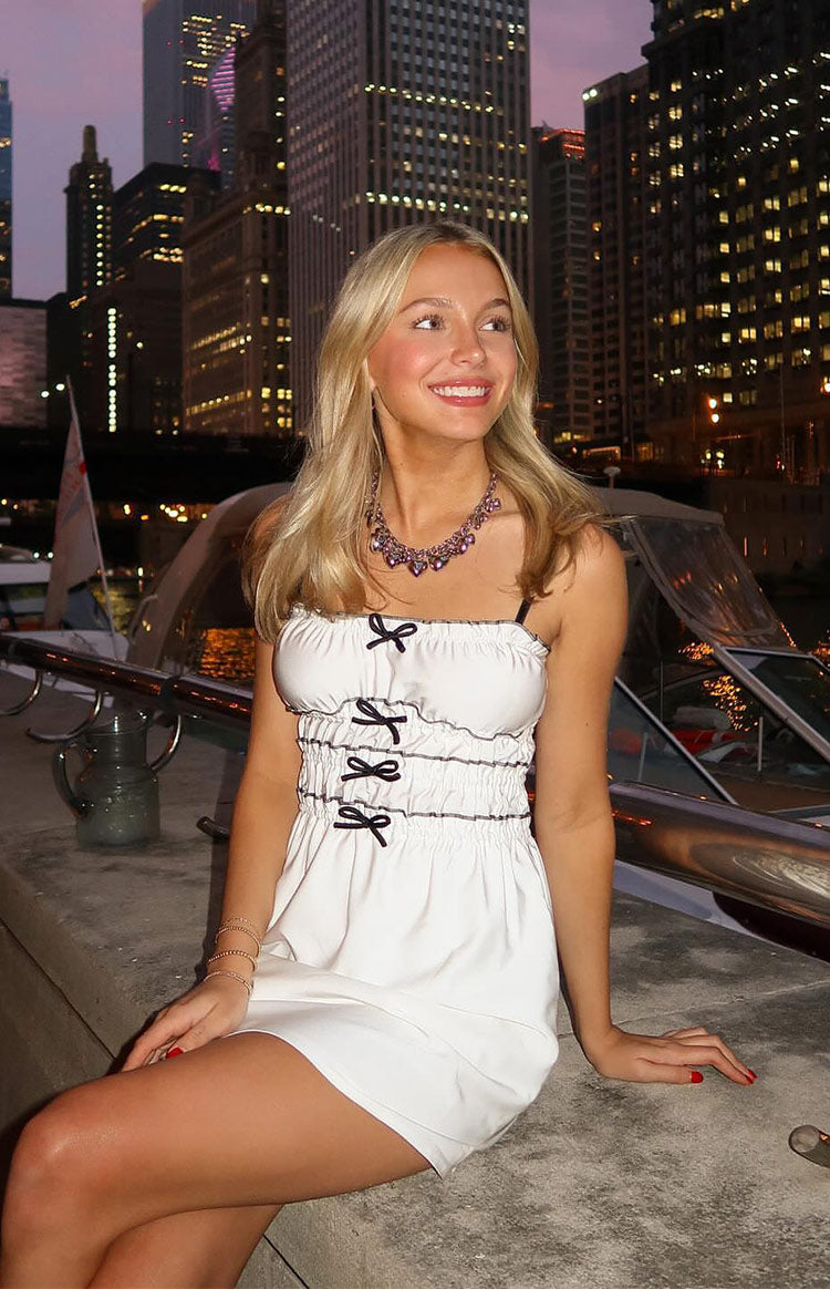 It Girl White Bow Mini Dress — 1
