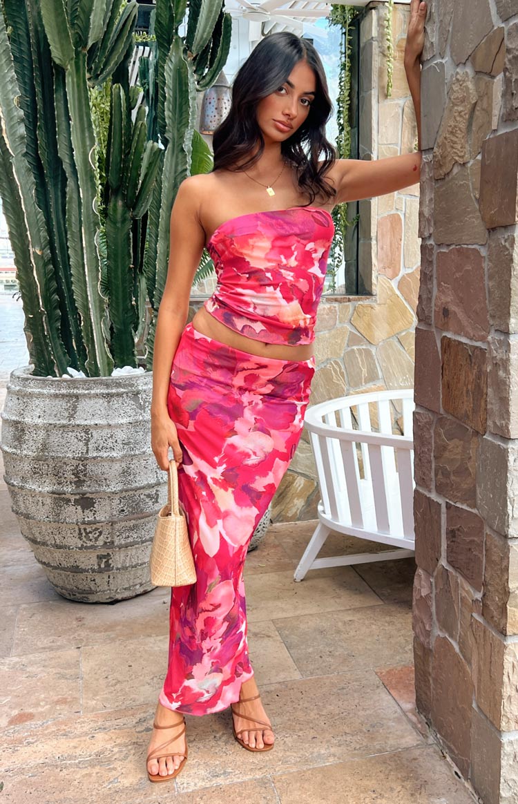 When in Rome Pink Print Mesh Maxi Skirt — 1