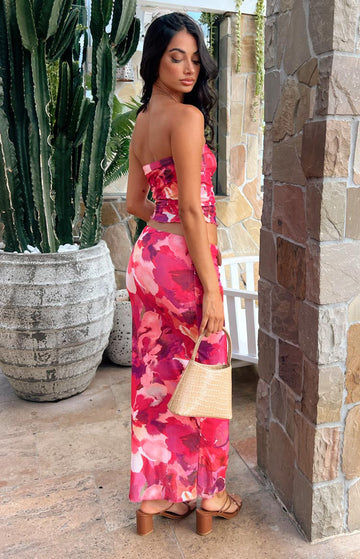 When in Rome Pink Print Mesh Maxi Skirt — 1
