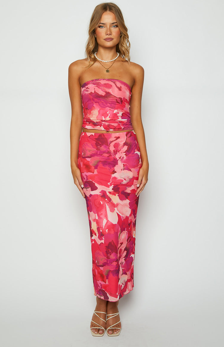 When in Rome Pink Print Mesh Maxi Skirt — 3