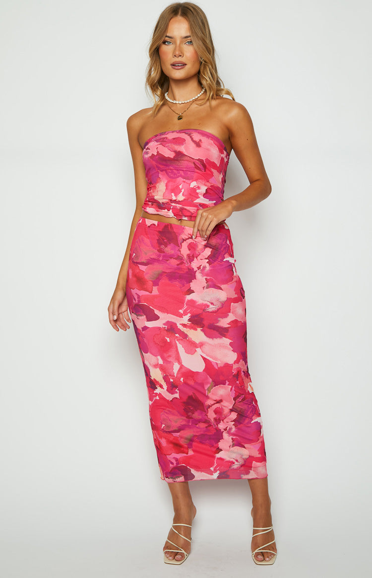When in Rome Pink Print Mesh Maxi Skirt — 4