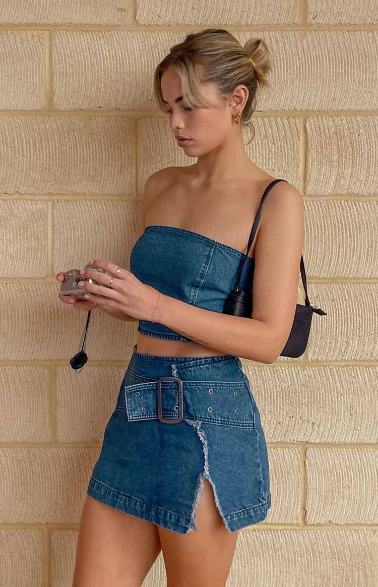 Elouise Buckle Denim Mini Skirt — 1
