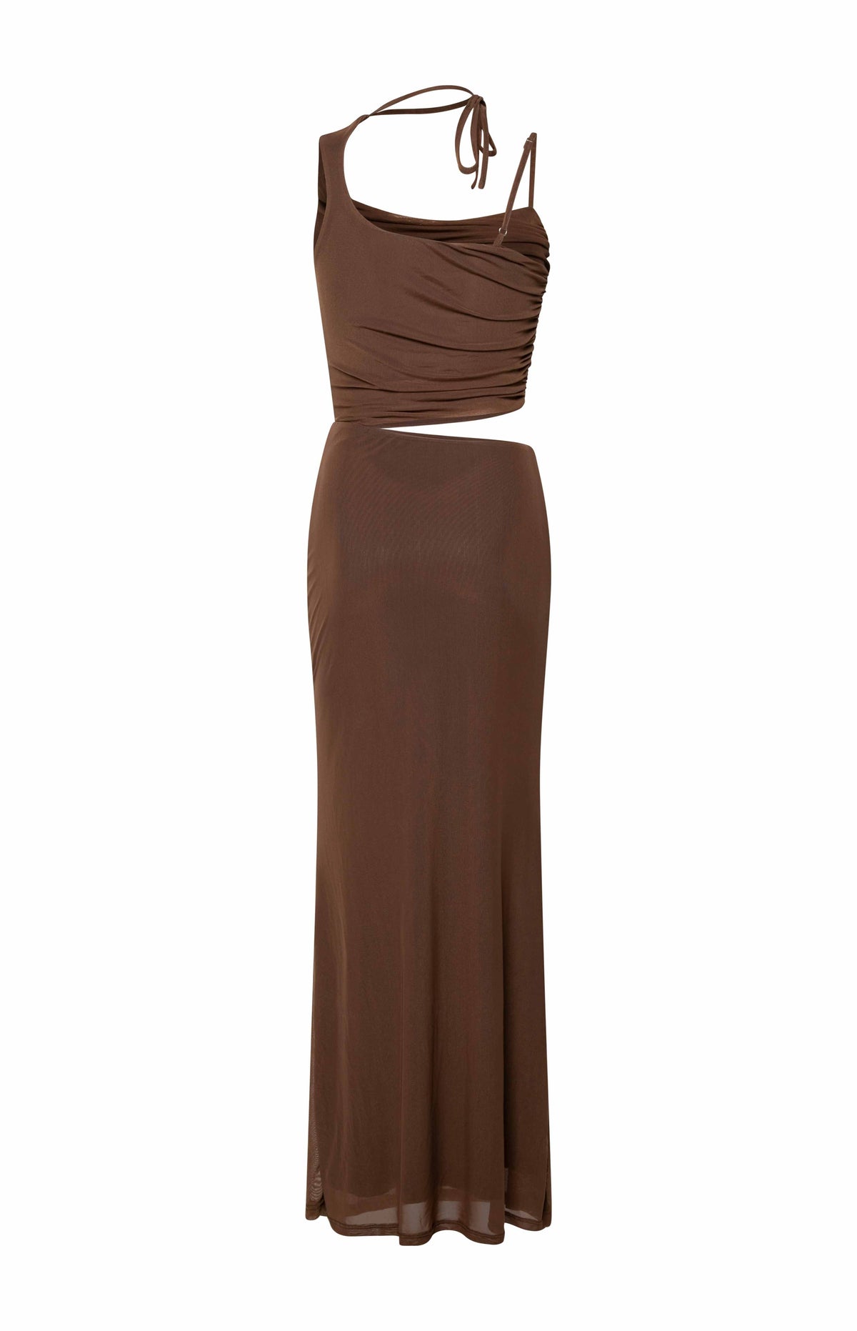 Graciela Brown Tie Neck Mesh Maxi Dress — 2