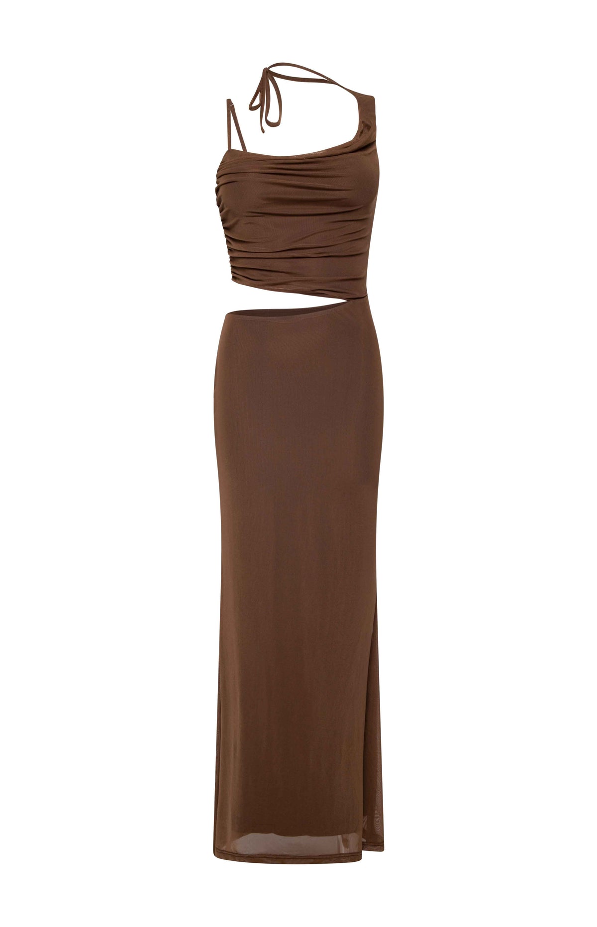 Graciela Brown Tie Neck Mesh Maxi Dress — 7
