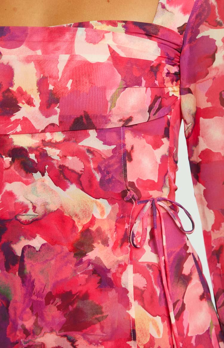 Lucy Pink Print Long Sleeve Mini Dress — 6