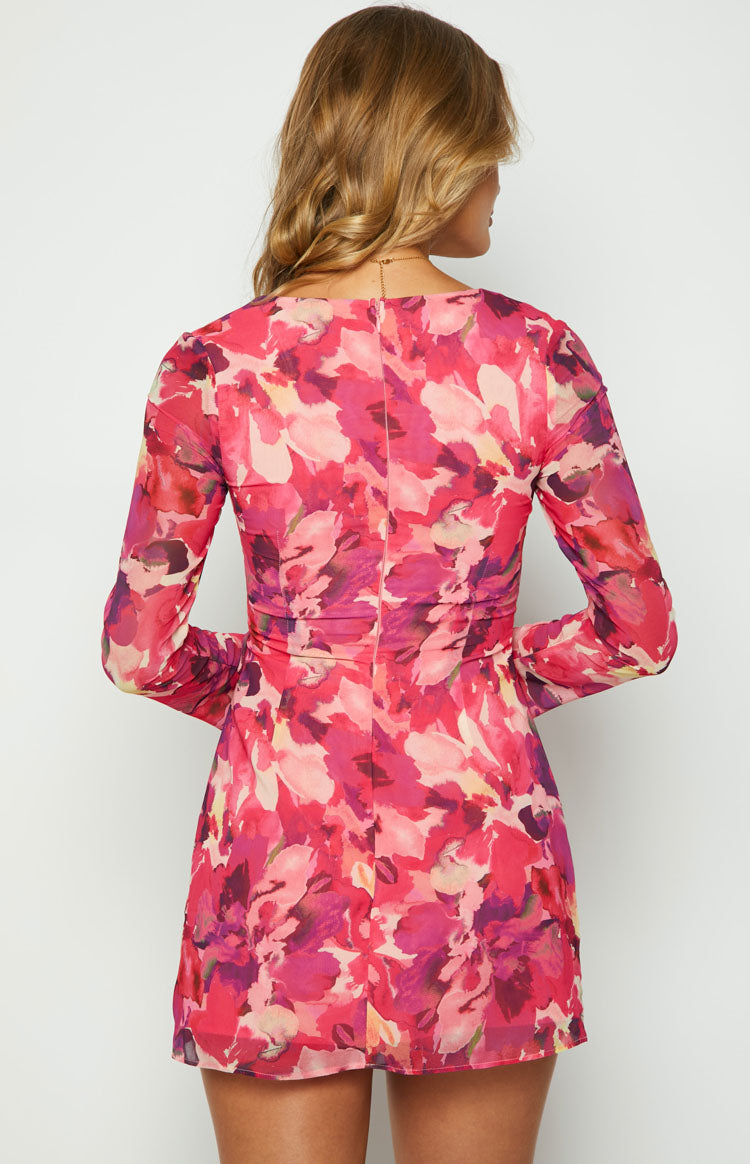 Lucy Pink Print Long Sleeve Mini Dress — 5