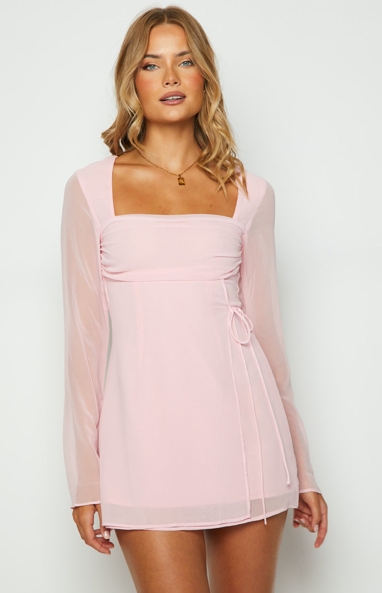 Lucy Baby Pink Long Sleeve Mini Dress — 1