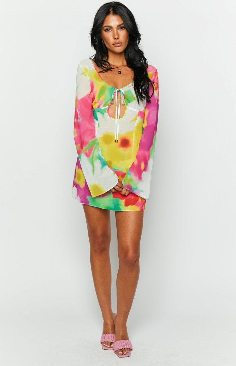 Vienna Floral Print Long Sleeve Mini Dress — 2