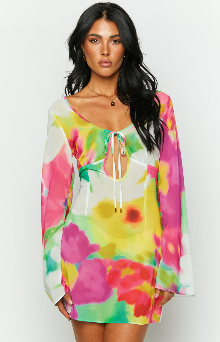 Vienna Floral Print Long Sleeve Mini Dress — 3