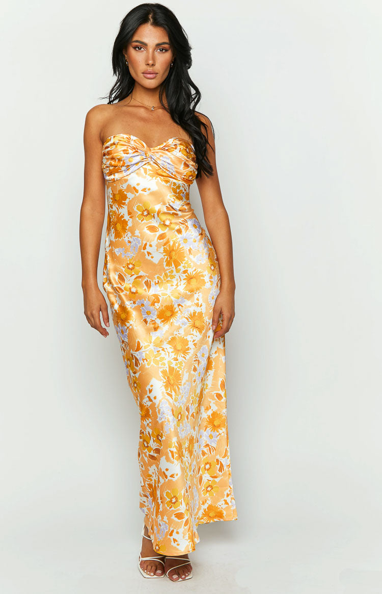 Ashley Orange Floral Formal Maxi Dress — 1